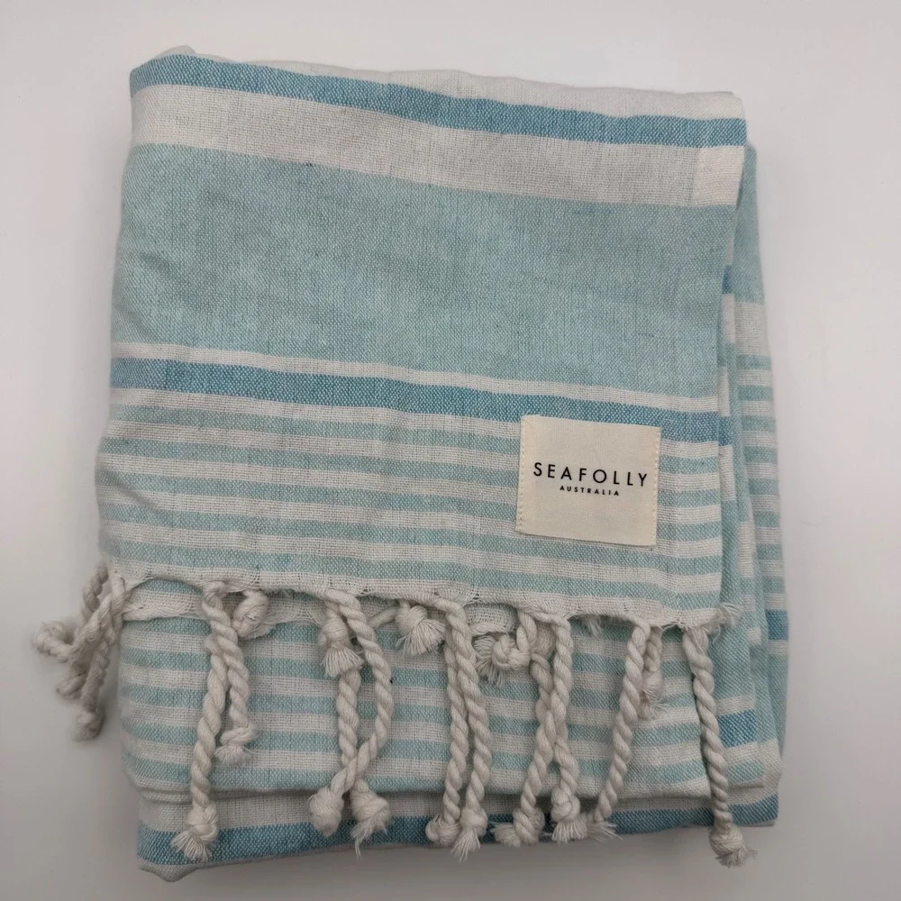 Seafolly Australia Turkish Towel‎ Set Blue Mist Stripe Beach Bag NEW